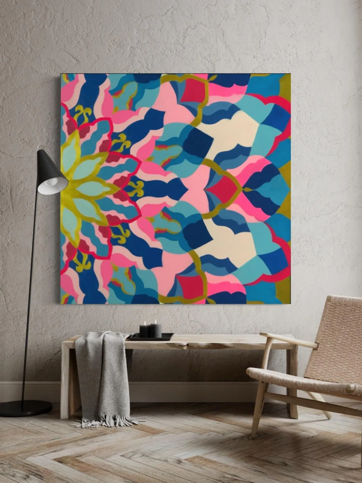 Quadro abstrato aplicado em sala moderna